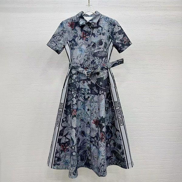 Easy to use Dior replica Toile de Jouy pattern cotton short sleeve shirt dress 251R81B3802X1821
