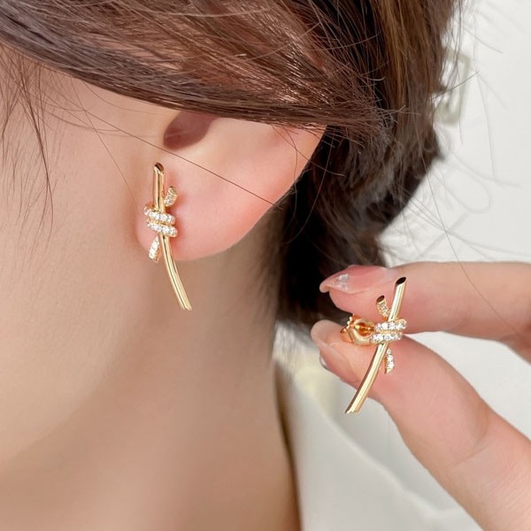 ☆Super popular☆Tiffany Knot earrings 18K diamond replica Tij18293