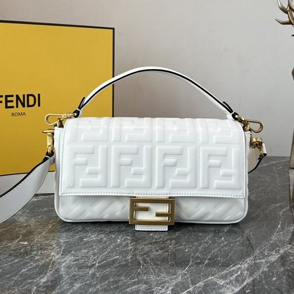 Fendi White Leather Baguette Replica Large Shoulder Bag fey23095 Fendi White Leather Baguette Replica Large Shoulder Bag fey23095