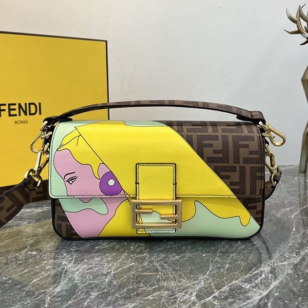 Rare Fendi Baguette FF Embroidery Hound Copy Shoulder Bag fex67487