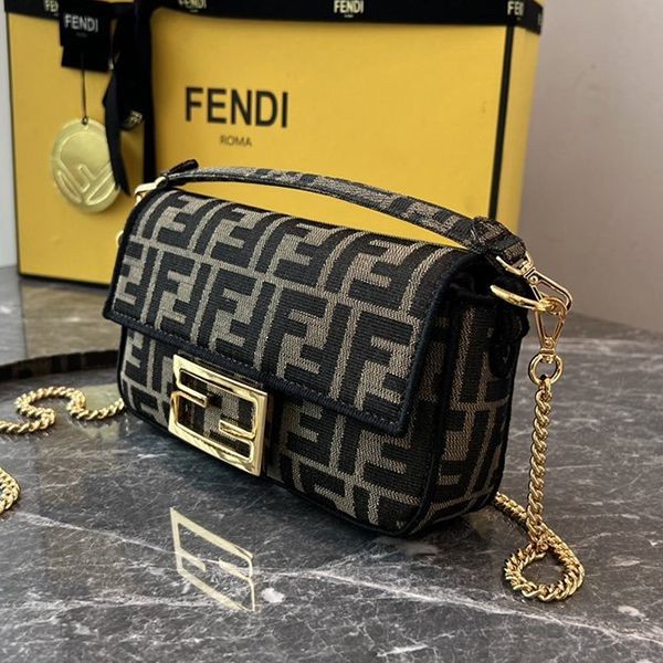 Fendi Baguette Replica Mini Brown Fabric Bag fey88741