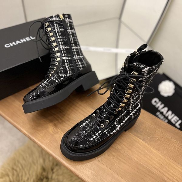 Latest and stylish Chanel replica lace-up leather ankle boots shr59884