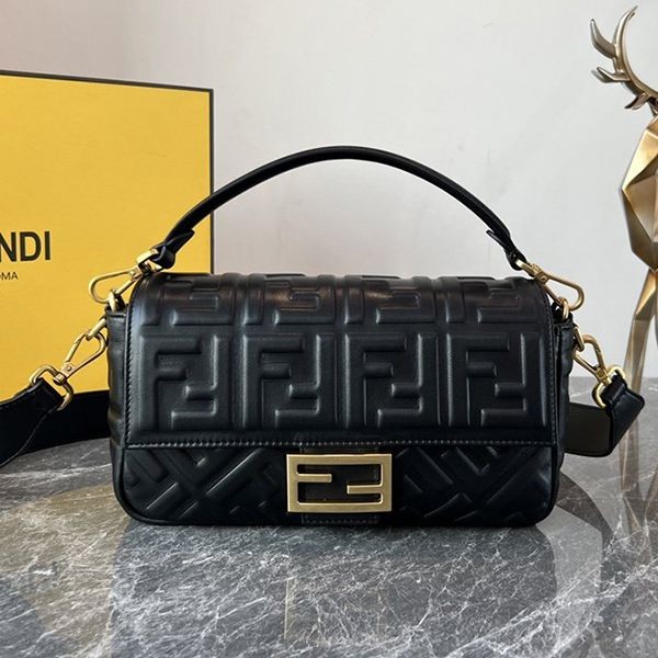 Fendi Black Leather Baguette Replica Large Shoulder Bag fec43484 Fendi Black Leather Baguette Replica Large Shoulder Bag fec43484