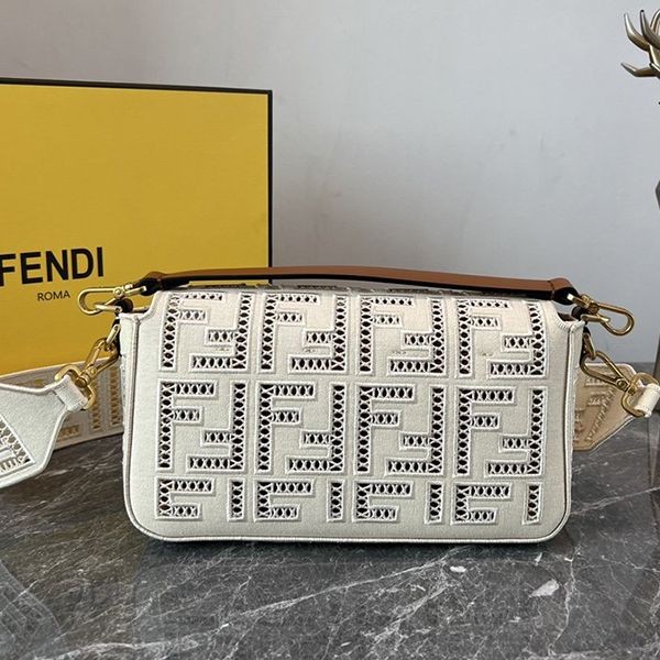 Fendi Baguette FF Embroidered Hound Shoulder Bag Replica fel58811