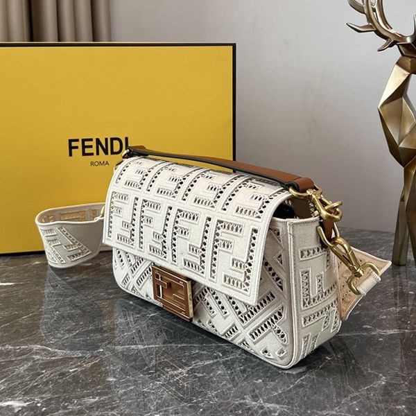 Fendi Baguette FF Embroidered Hound Shoulder Bag Replica fel58811