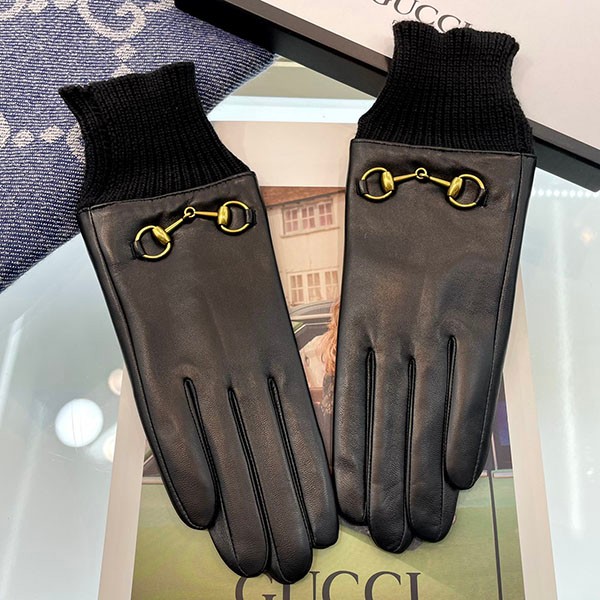 Immediate delivery Gucci GG Horsebit leather gloves, fake guf29004