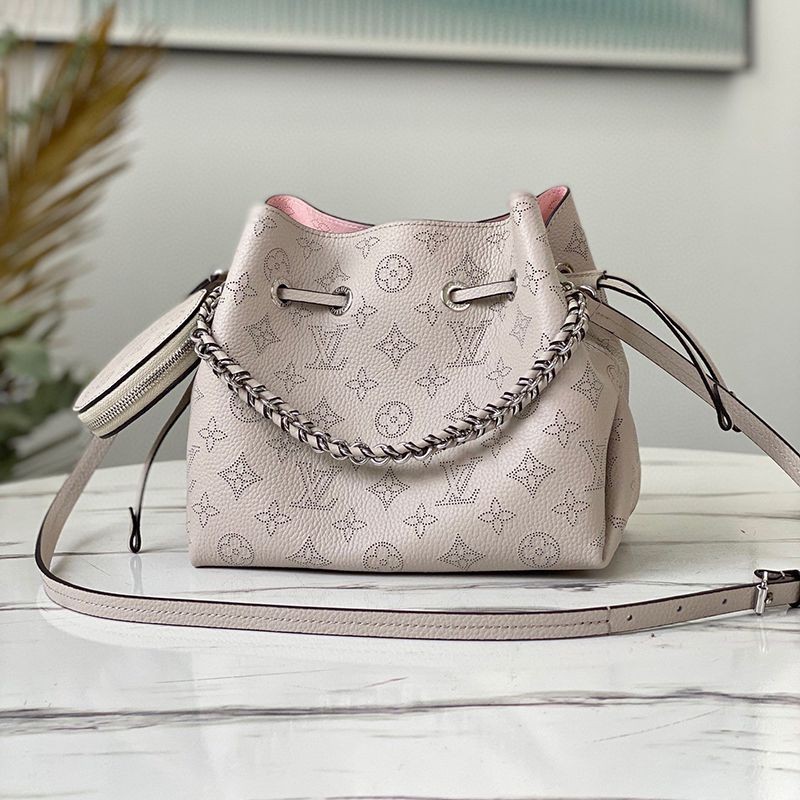Want it? Ultra-limited? Louis Vuitton Bella Mahina Leather Fake Shoulder Bag ★ Mist Gray M57536