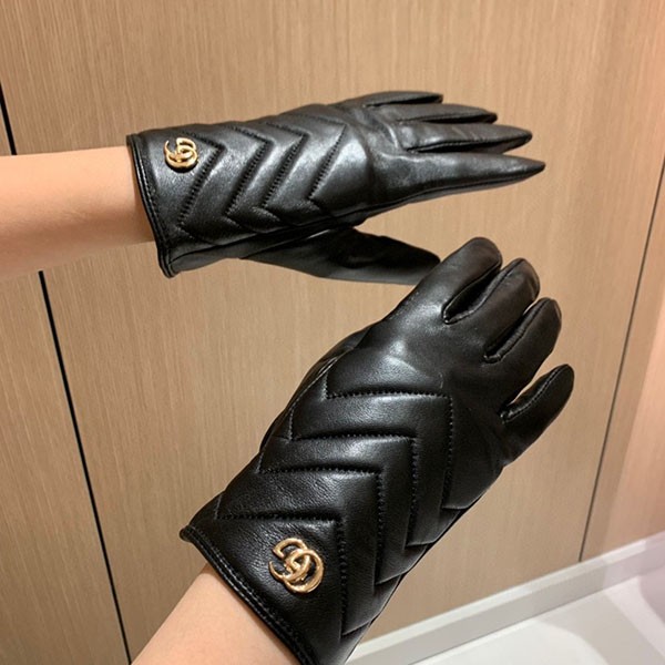 Immediate delivery [Gucci copy] [GG Marmont] Chevron leather gloves guh76867