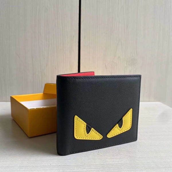 Fendi Replica Bugs Eye Black Leather Bi-fold Wallet fet18709