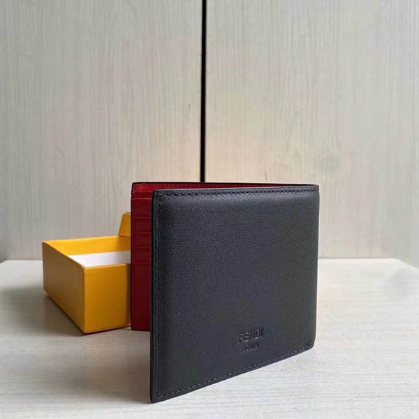 Fendi Replica Bugs Eye Black Leather Bi-fold Wallet fet18709