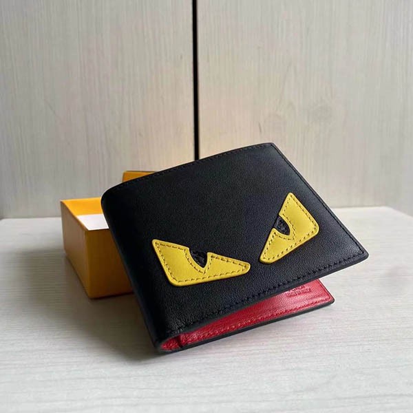 Fendi Replica Bugs Eye Black Leather Bi-fold Wallet fet18709