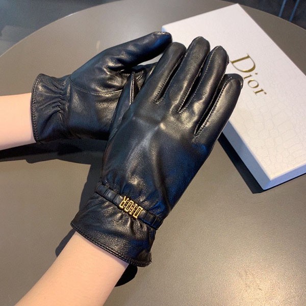 Dior logo black lamb leather gloves replica den24250