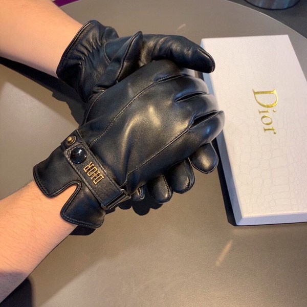 Dior logo black lamb leather gloves replica def03491