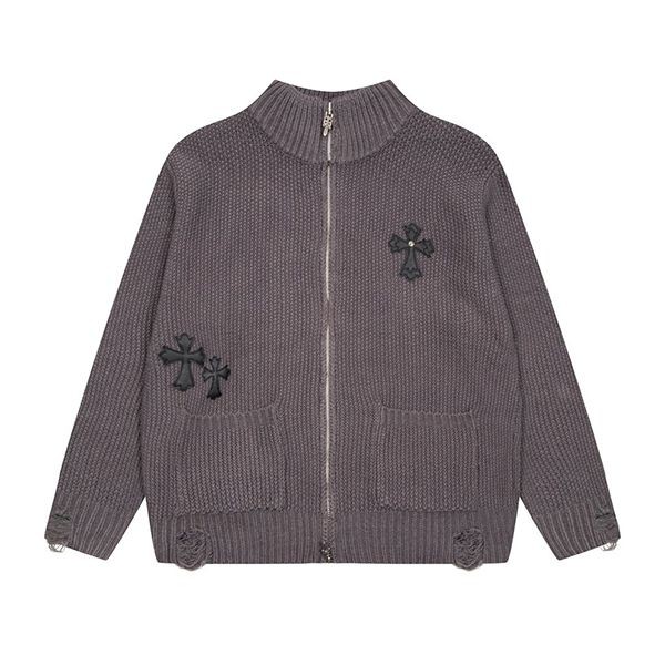 Very popular! Chrome Hearts replica Cemetery Cross knit jacket with hood Kux79139