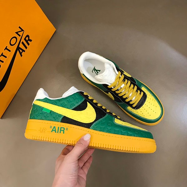 ☆Super popular☆Louis Vuitton x Nike Air Force 1 Replica Low by Virgil Abloh "Green/Yellow" nas29317