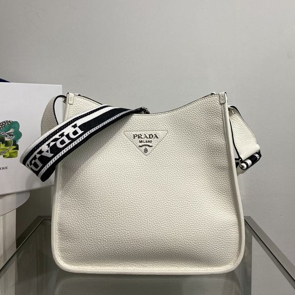 Boutique Prada Replica Metal Letter Logo Leather Hobo Bag pua14370