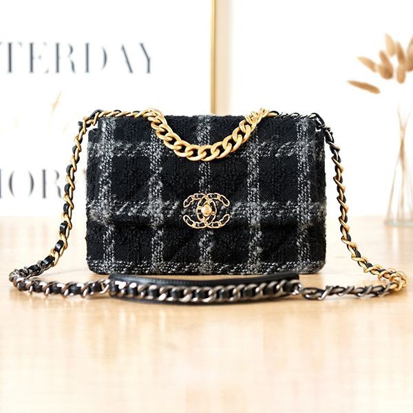 [Very easy to use] Chanel 19 handbag replica CC houndstooth black shh42139