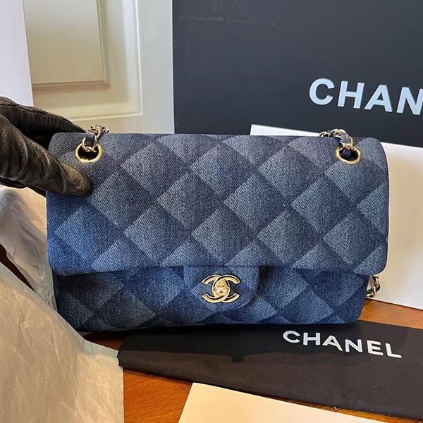 [Great Deal] Replica Chanel Denim Classic Handbag with CC Logo B09077