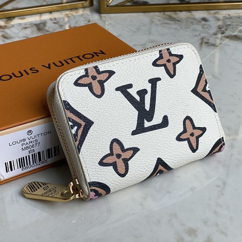Rare color Louis Vuitton Monogram Zippy coin case replica beige M80677