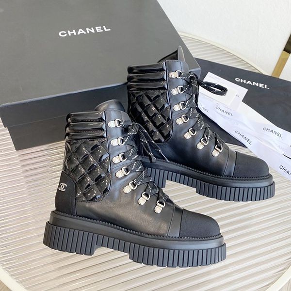 Recommended fake Chanel lace-up leather ankle boots shy73985