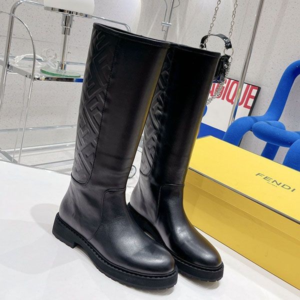 Fendi FF motif calfskin round toe boots replica fev24920 Fendi FF motif calfskin round toe boots replica fev24920