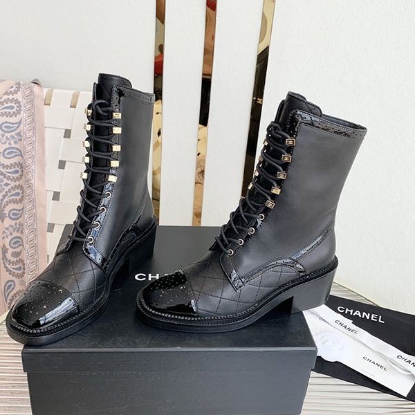 Autumn/Winter Sale: Fake Chanel Lace-up Leather Ankle Boots shx54472