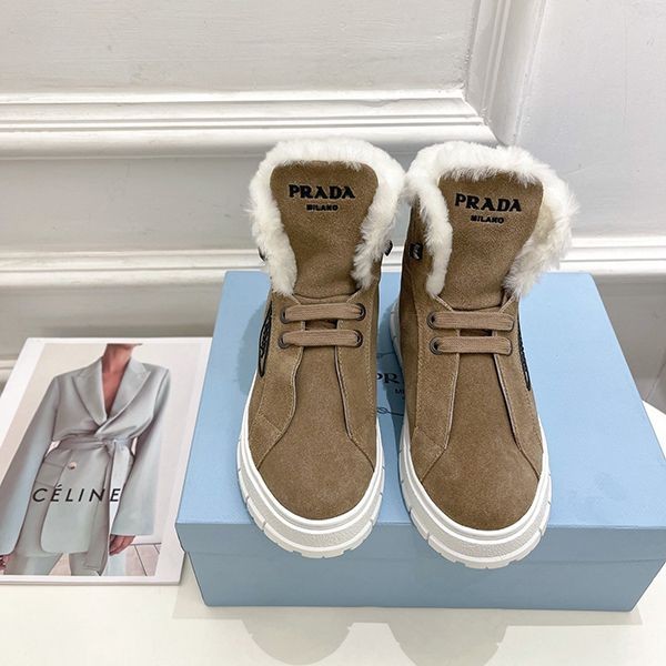 Super popular Prada fluffy short boots replica pum82645