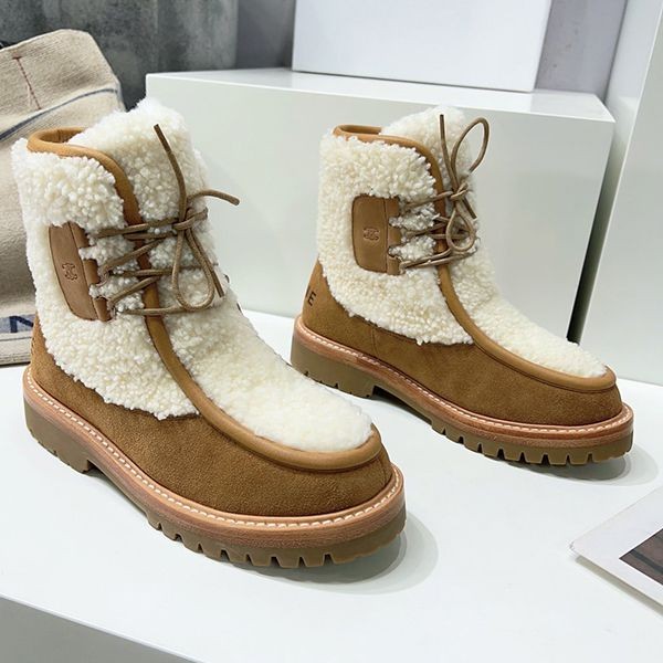 ☆Super popular☆Celine Margaret lace-up fur boots fake Cef22809