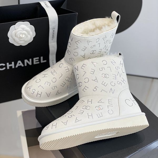 Free shipping Chanel white wool ankle boots replica shu21544