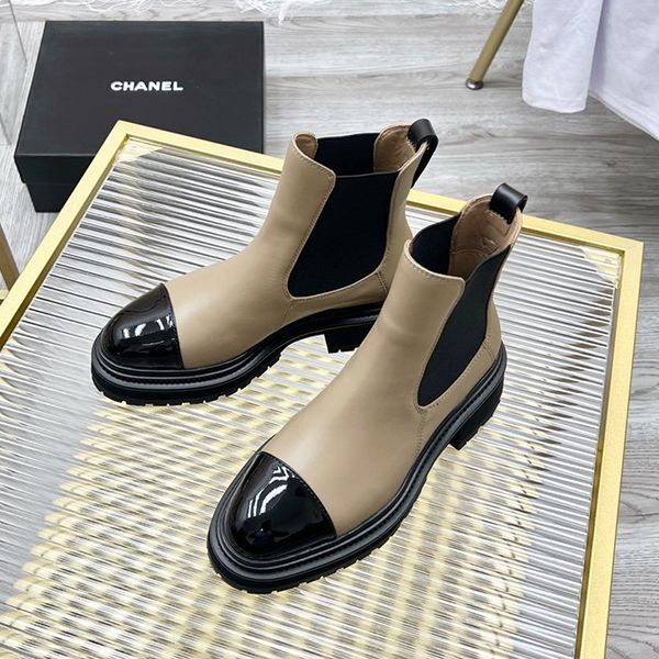 Immediate shipping Chanel replica ankle boots CC lambskin patent shp04287