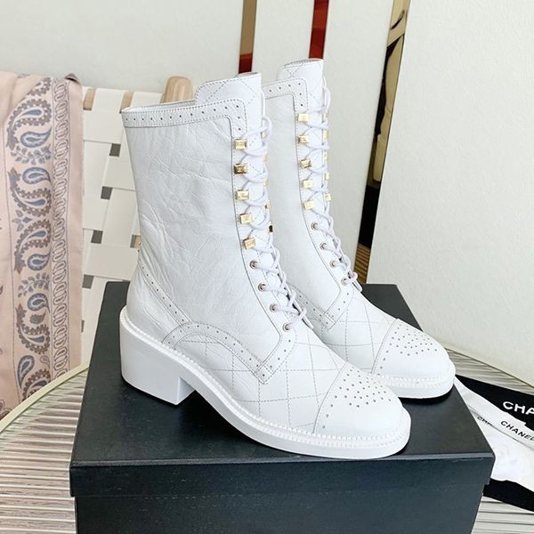 Immediate shipping Chanel replica lace-up leather ankle boots shi44662