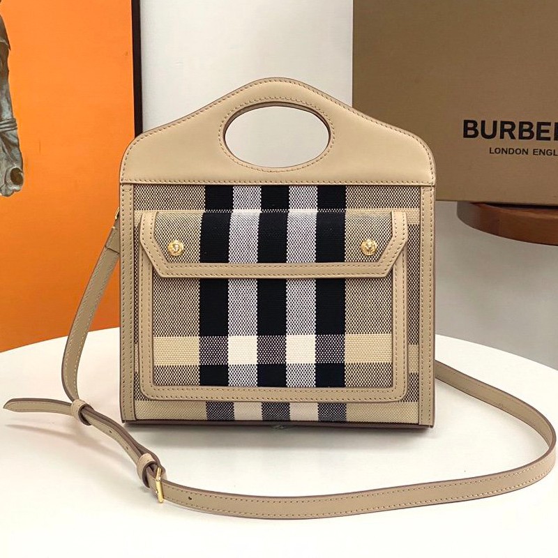 Battle for the Throne [Burberry Pocket Bag Replica] Mini Two-Tone Canvas & Leather Bab59046