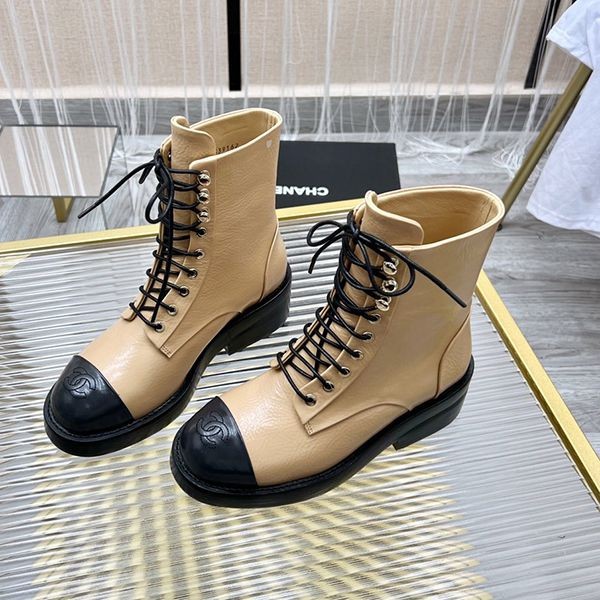 Latest and stylish Chanel lace-up leather ankle boots replica sht20555