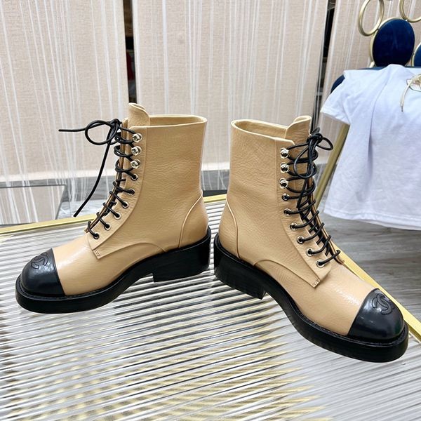 Latest and stylish Chanel lace-up leather ankle boots replica sht20555