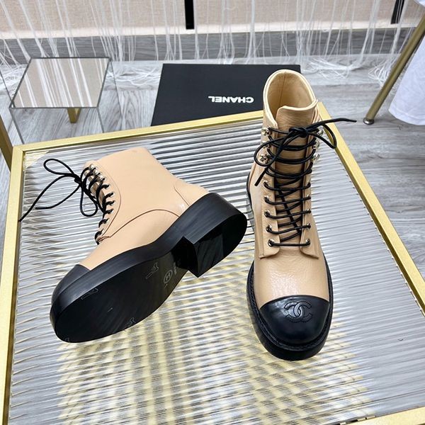 Latest and stylish Chanel lace-up leather ankle boots replica sht20555