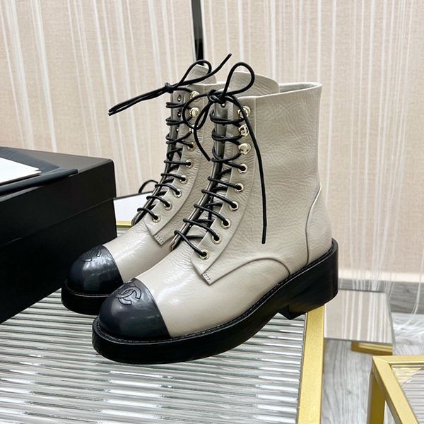 Instant shipping Chanel replica lace-up leather ankle boots shx78972