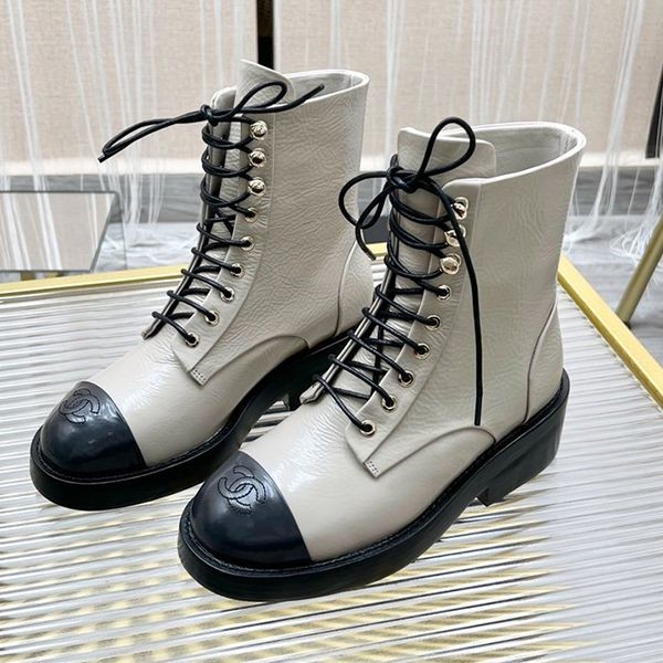 Instant shipping Chanel replica lace-up leather ankle boots shx78972