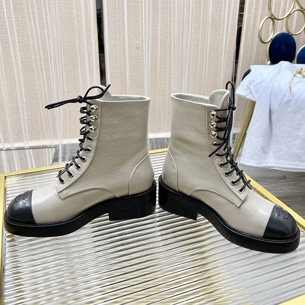Instant shipping Chanel replica lace-up leather ankle boots shx78972