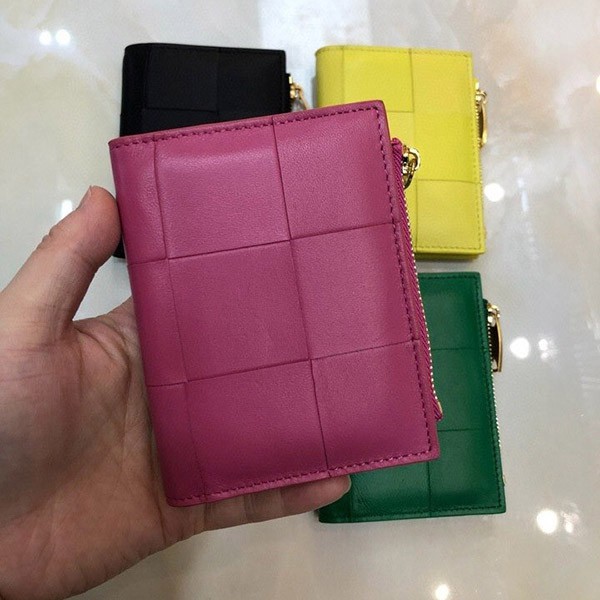 Eye-catching color Bottega Veneta fake bi-fold zipper wallet box15703