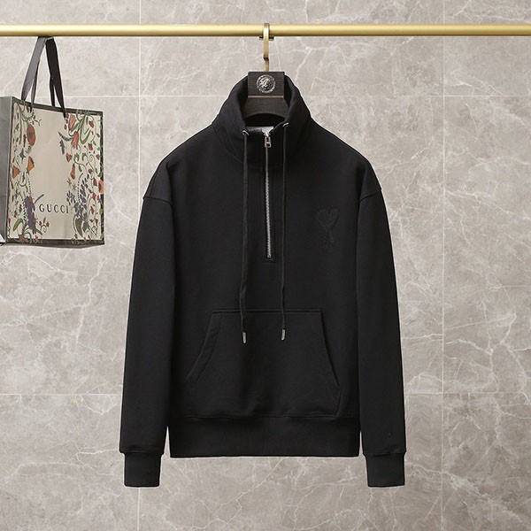 [Very Popular] Ami Paris Half Zip Sweatshirt Fake Black amn01678