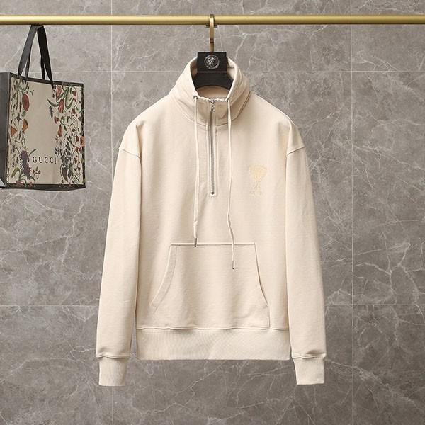[Very Popular] Ami Paris Replica Half Zip Sweatshirt White amz74984