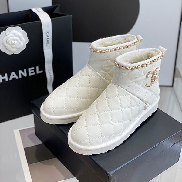No.1 Popular Chanel White Wool Ankle Boots Replica shd92421