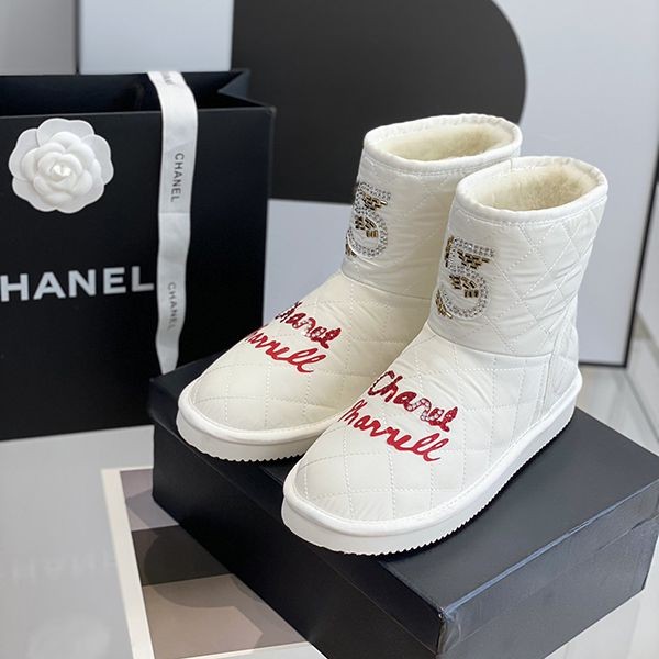 High quality Chanel white wool ankle boots replica shj48595