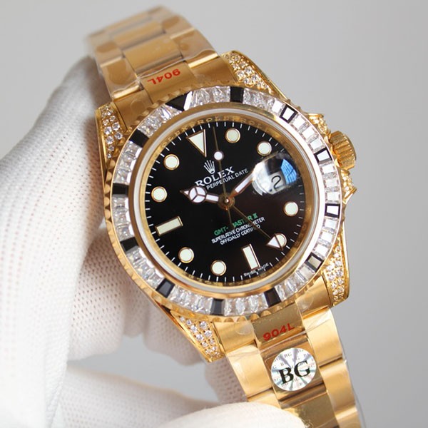 No customs duties on Rolex replica GMT Master II automatic 18K yellow gold men's black 116758SANR