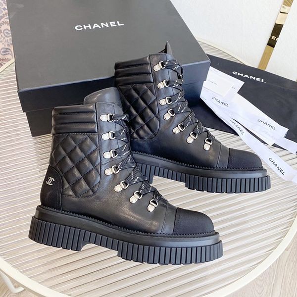 High-end brand 2022 Chanel replica lace-up leather ankle boots shx70902