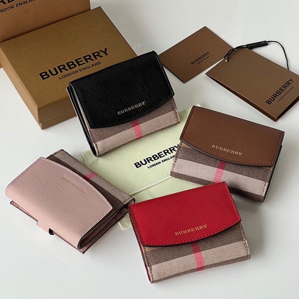 Rare Burberry Compact Check Pattern Folding Wallet Replica 4 Colors Baz13847
