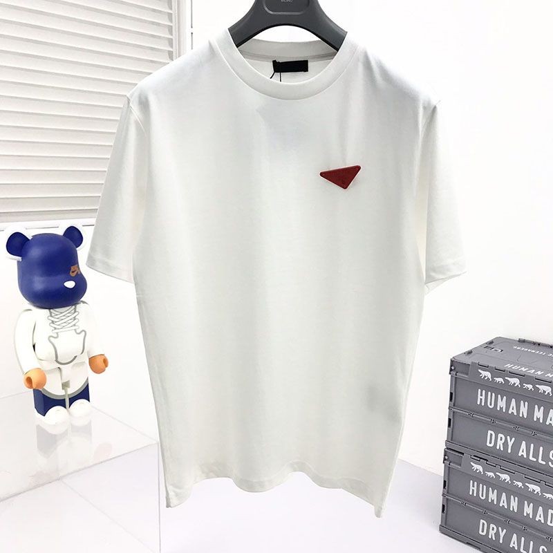 New sale Prada replica contrast triangle logo cotton t-shirt white pux55313