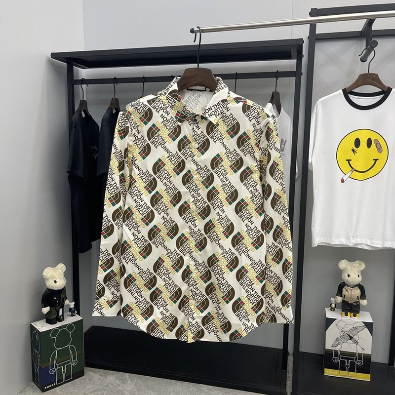 Free shipping Gucci x North Face fake collaboration silk shirt long sleeve Noz31679