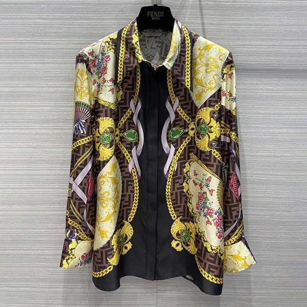 ☆Super popular☆ [Fendi] Fendace multi-color silk shirt fake feq20989