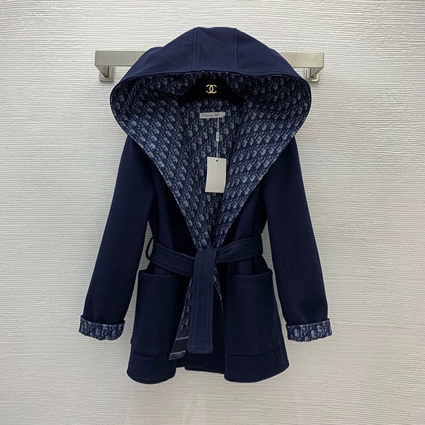 Very popular!! Dior Oblique Logo Hooded Short Belted Coat Replica X5803